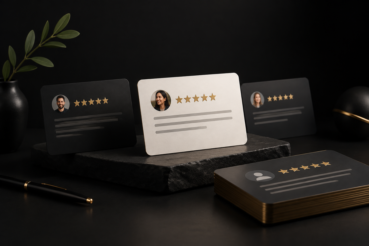 Banner scuro carte recensioni
